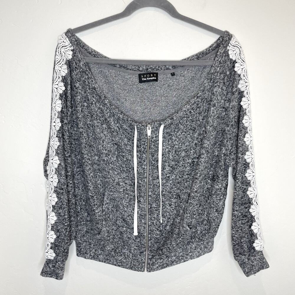 The Kooples Sport Sweet Fleece Lace Arm Zip Up Jacket Womens 2 Medium Oversized